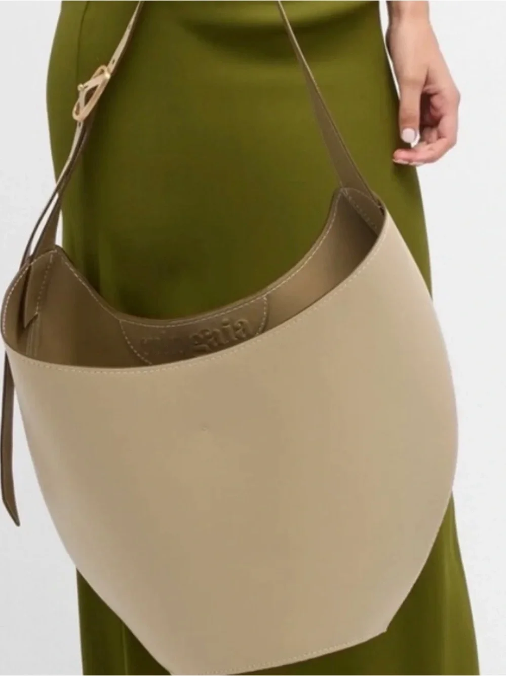 cult gaia Taupe-Cream Leather Hobo Shoulder Bag